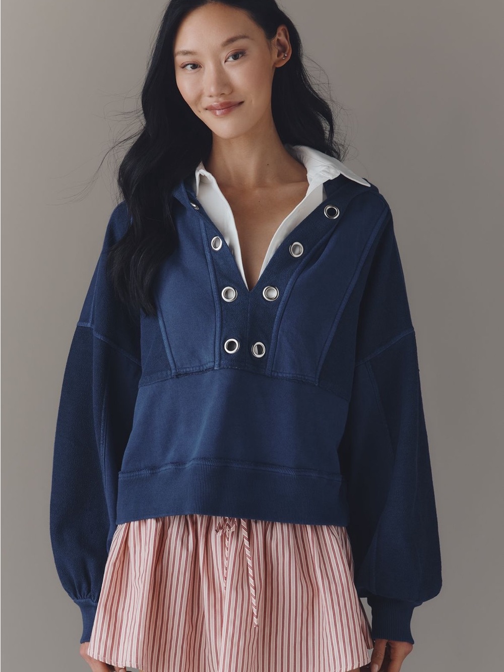 Anthropologie Pilcro Cotton Grommet Hooded Sweatshirt Large NWT